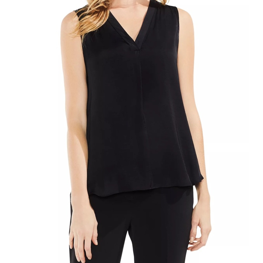 VINCE CAMUTO Black Sheer Sleeveless Blouse